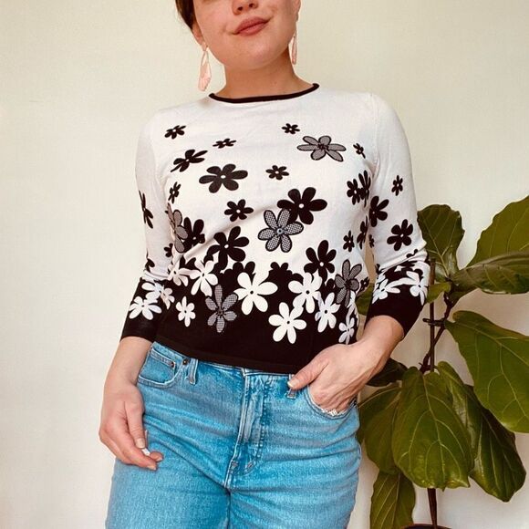 Alfred Dunner Floral Mod 60s style sweater flower power - Picture 13 of 13